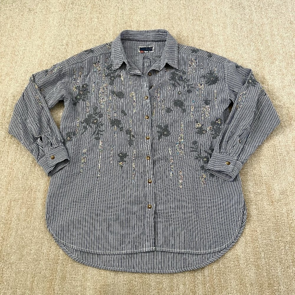 Anthropologie Pilcro & The Letterpress Stripe Embroidered Long Sleeve Top XS